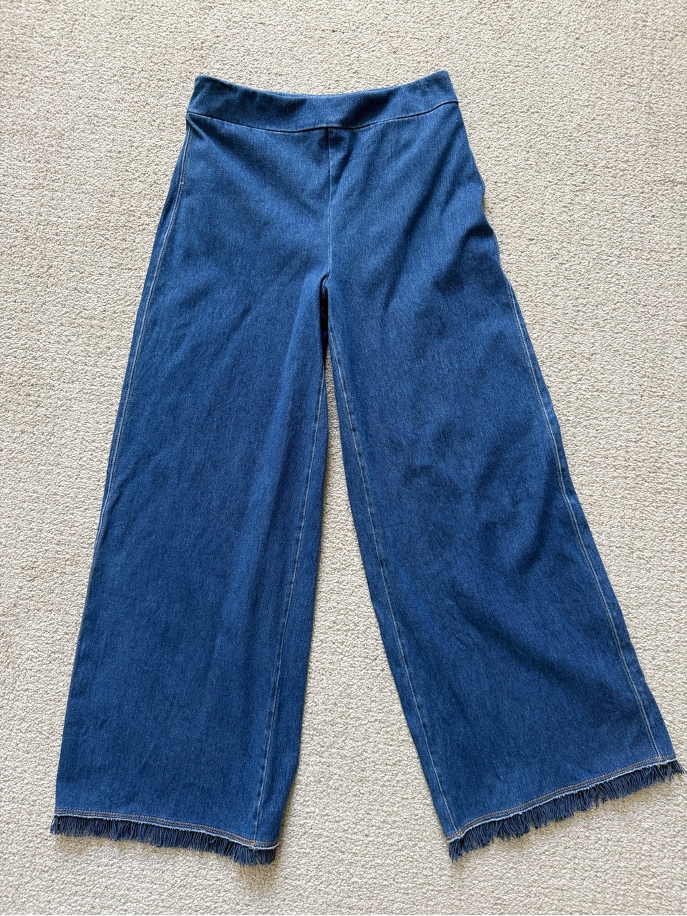 Lysse New York Wide Leg Cropped Denim Jeans Frayed Hem Pull On Size Small